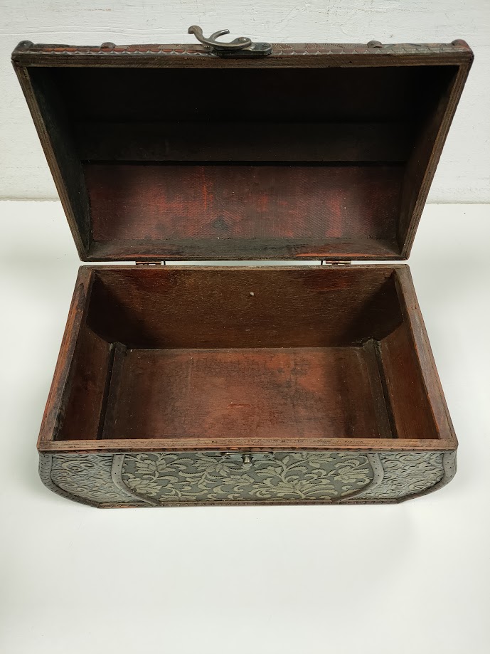 Bauletto in Legno Fine con Decorazioni Floreali Vintage Anni '60
