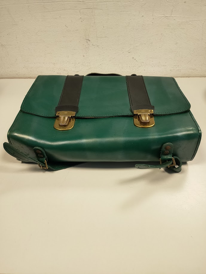 Cartella per la Scuola Di Colore Verde in Pelle "TA" Vintage Anni '60