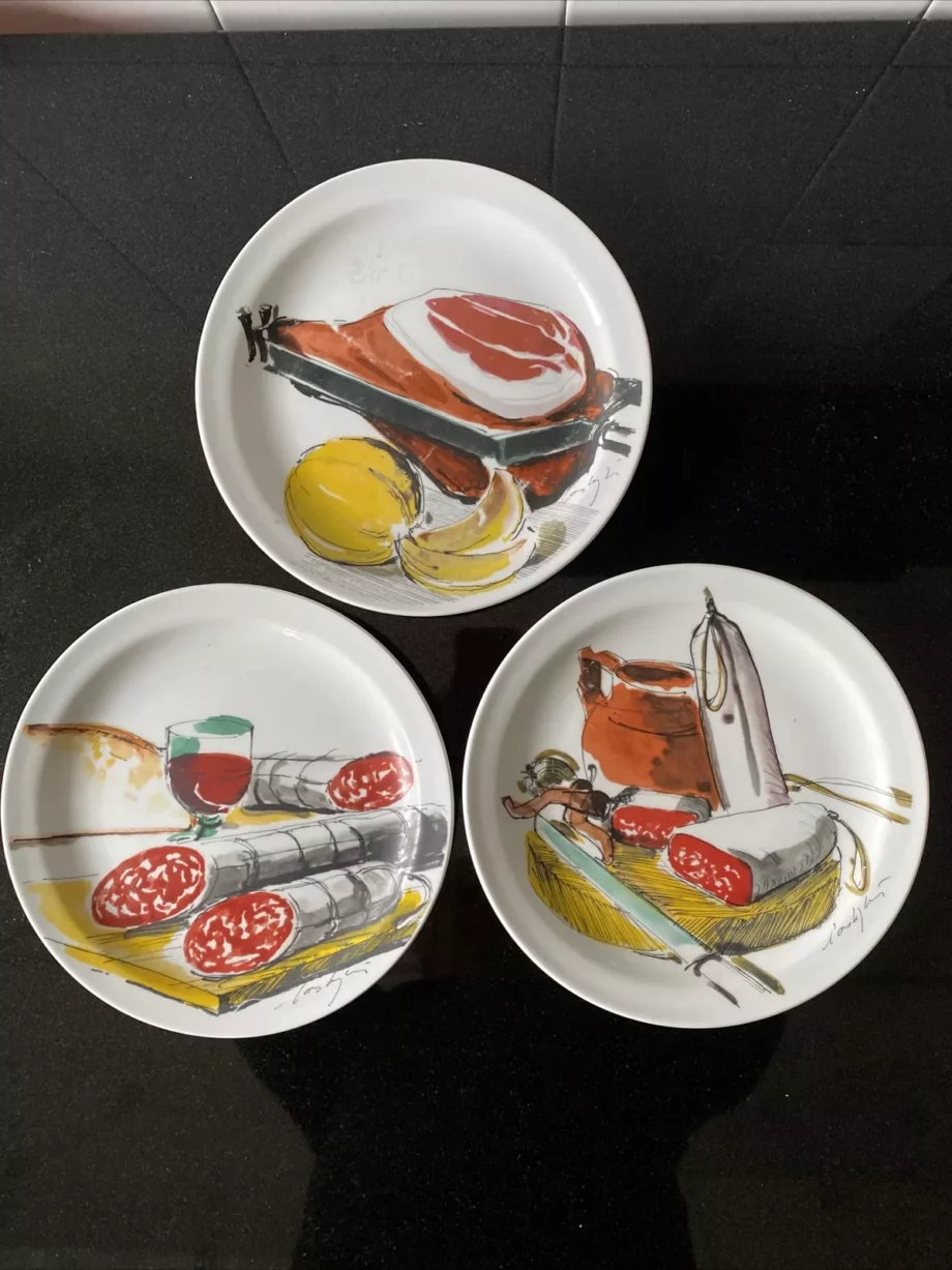 Set di 6 Piatti Pubblicitari in Ceramica "Villani" Vintage Anni '70