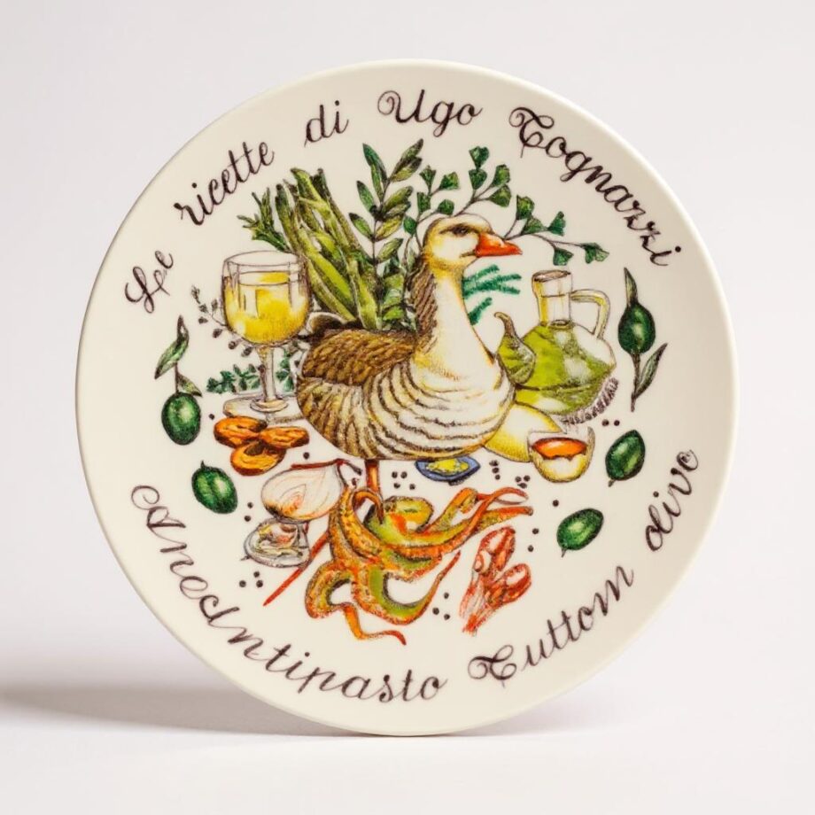 Set di 4 Piatti in Ceramica di Albisola "Le Ricette di Ugo Tognazzi