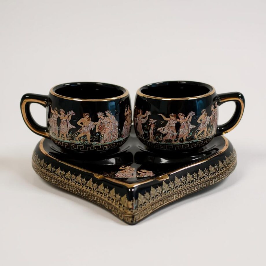 Set di 2 Tazzine da Caffè con Piatto in Ceramica Vintage Anni '80