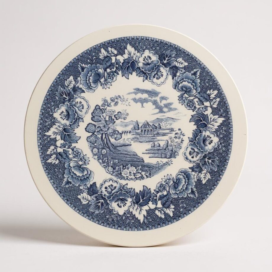 Piatto da Parete in Ceramica Blu Firmato "Royal Swan" Vintage Anni '50-'60