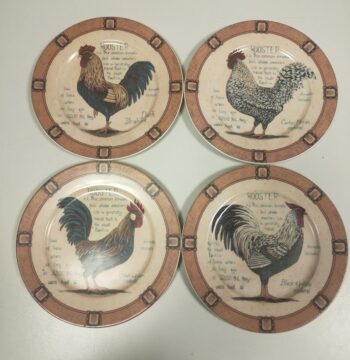 4 Piattini in Porcellana "Henriette" Raffigurante un Gallo