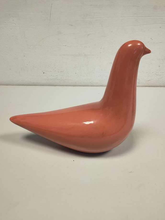 Colomba in Ceramica Smaltata Color Salmone Vintage Anni 50/60