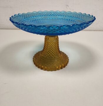 Porta Dolci in Vetro Blu ed Ambrato Vintage Anni '70