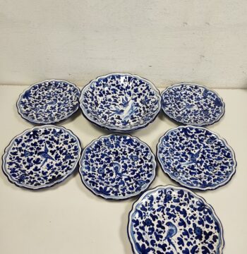 Set di 6 Piatti da Dessert con 1 Centrotavola Fondo "Deruta" Vintage Anni '60