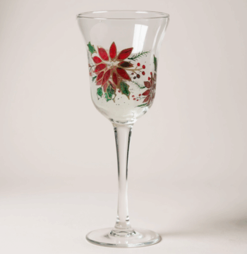 Calice da Vino in Vetro con Decorazioni Natalizie e Bordo Dorato