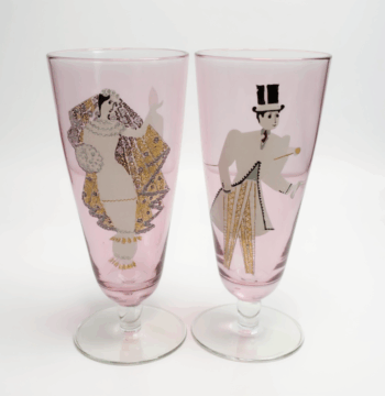 2 Calici in Cristallo di Colore Rosa con Incisioni "Libbey Glass CO." Vintage Anni '60