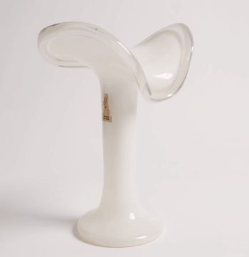 Vaso Porta Fiori in Vetro Bianco Lavorato a Mano "Jerzy Stuczan" Vintage Anni'90