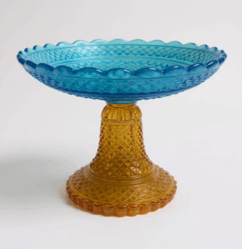 Porta Dolci in Vetro Blu ed Ambrato Vintage Anni '70