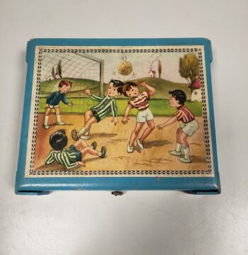Gioco in Scatola di Legno "Puzzle" con Cubi in Legno Vintage Anni '50
