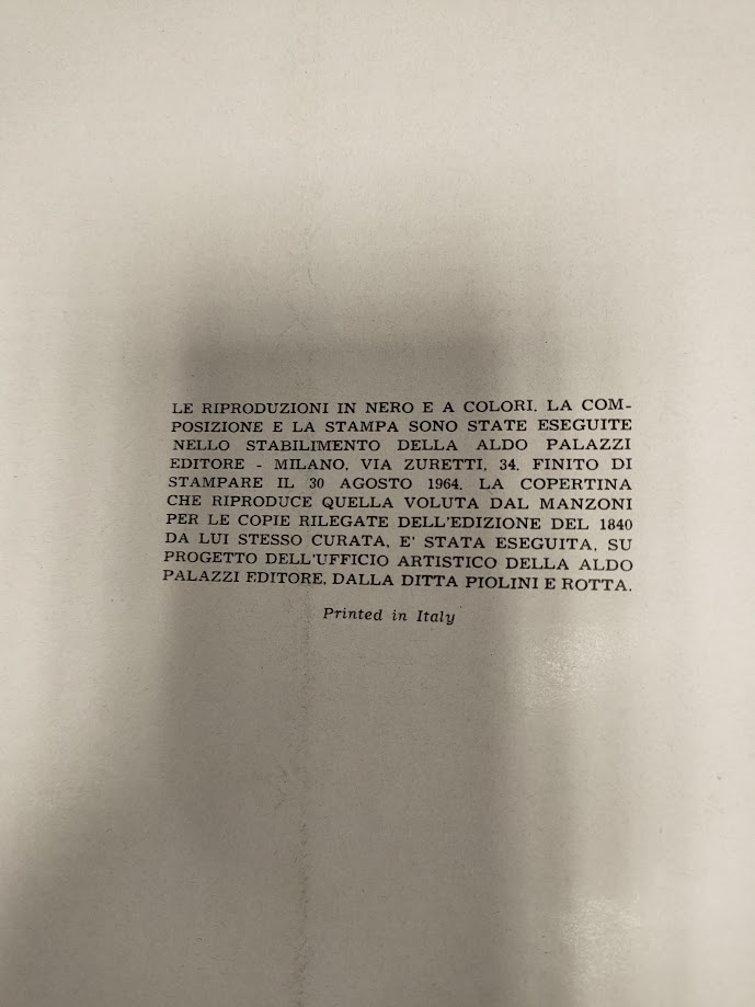 Libro Promessi Sposi e Storia della Colonna Infame 1964
