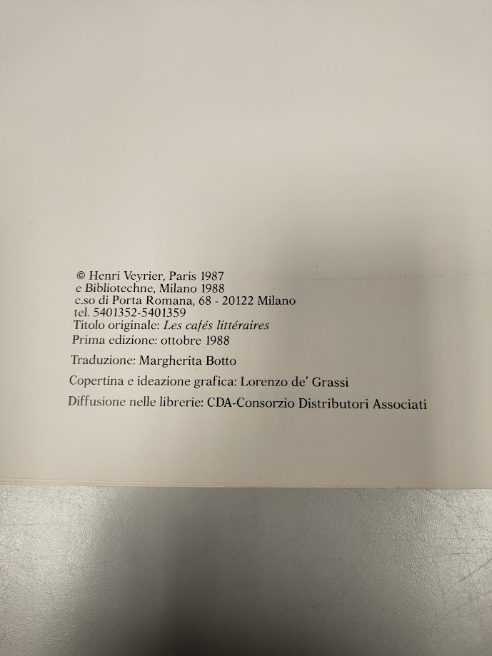 Libro i Caffè Letterari Gérard - Georges Lemaire 1988