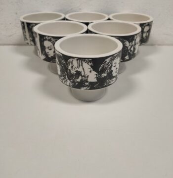 Set 6 tazze in porcellana D'Arte Eva Sud Pietro Annigoni Design Anni '70
