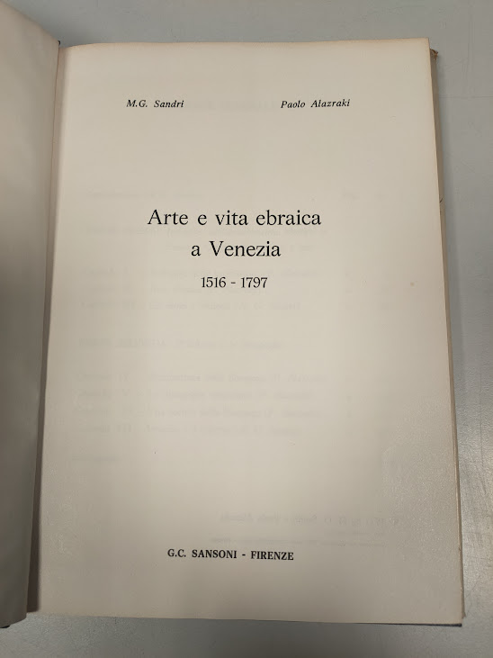 Libro Arte e Vita Ebraica a Venezia 1516-1797 Anno 1971