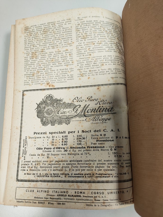 Libro Rivista del Club Alpino Italiano Volume LIII 1934 XIII