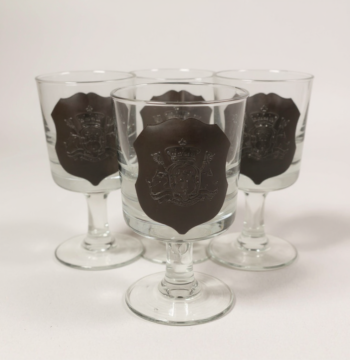 Lotto di 6 Bicchieri Commemorativi in Vetro con Stemma in Peltro Vintage Anni '90