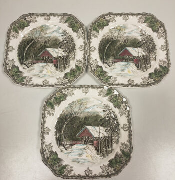Piatti 3 Pezzi Inglesi in Porcellana Johnson Bros Il Villaggio Amico Ponte Coperto
