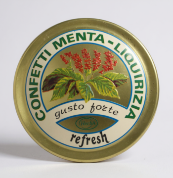 Scatola di Latta Confetti Menta Liquirizia Gusto Forte Vintage Anni '80