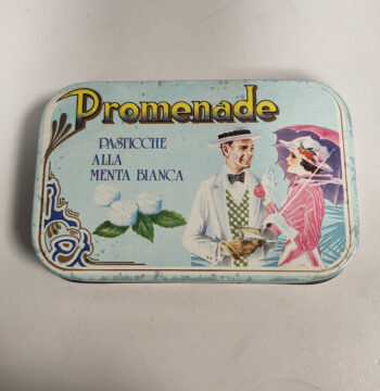 Scatola di Latta Promenade Pasticche alla Menta Bianca Vintage Anni '80