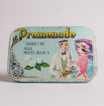 Scatola di Latta Promenade Pasticche alla Menta Bianca Vintage Anni '80
