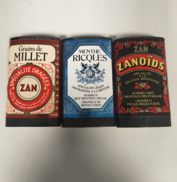 Scatole N°3 di pastiglie alla liquirizia Zanoids, Menthe, Grani di Miglio Anni '80