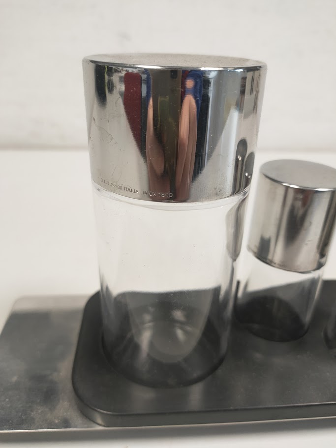 Set Oliera Olio/Aceto, Sale e Pepe "Alessi" in Acciaio Inox 18/10 Anni '70