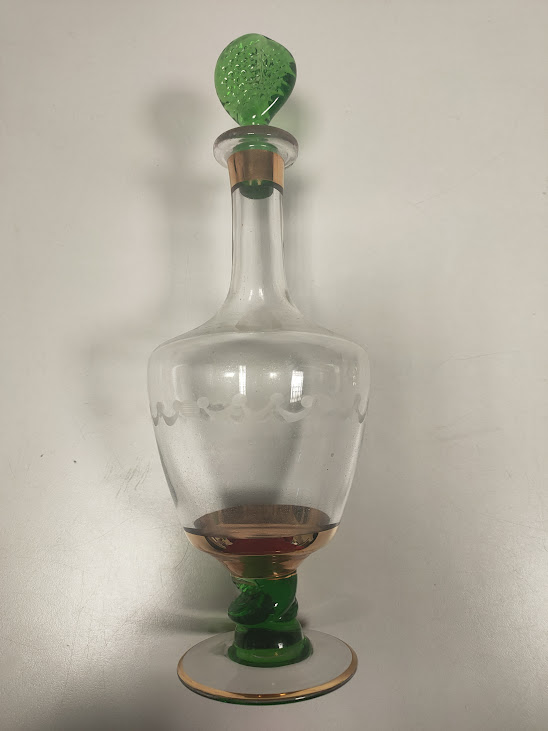 Set Vintage di Bottiglia e 5 Bicchieri da Liquore in vetro Anni '50