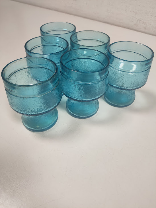 Set Vintage di brocca e 6 Bicchieri in Vetro Turchese Anni '50