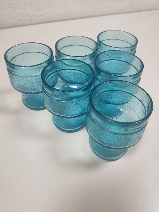 Set Vintage di brocca e 6 Bicchieri in Vetro Turchese Anni '50