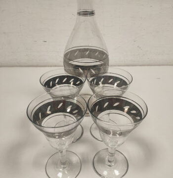 Set Vintage in Vetro di 4 Bicchieri e Caraffa Lybbey Glass Company