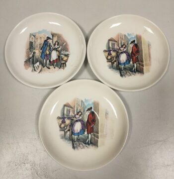 Set di 3 Piattini in Porcellana Decorativi Vintage con scene Inglesi Old Bridge