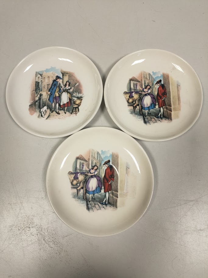 Set di 3 Piattini in Porcellana Decorativi Vintage con scene Inglesi Old Bridge