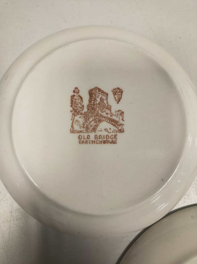 Set di 3 Piattini in Porcellana Decorativi Vintage con scene Inglesi Old Bridge