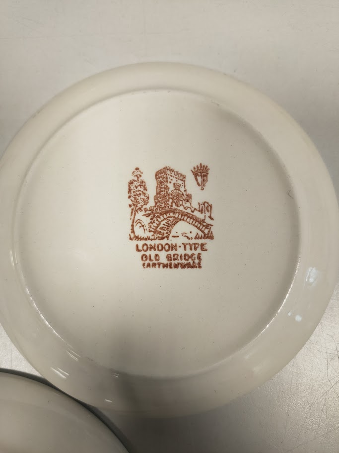 Set di 3 Piattini in Porcellana Decorativi Vintage con scene Inglesi Old Bridge