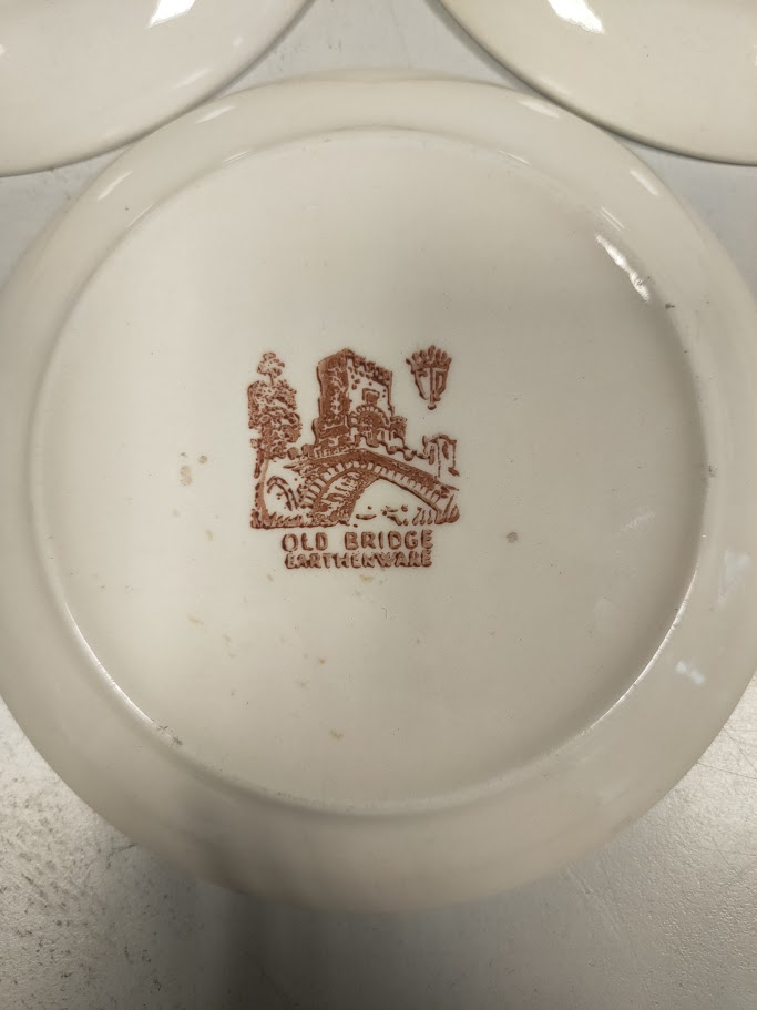 Set di 3 Piattini in Porcellana Decorativi Vintage con scene Inglesi Old Bridge