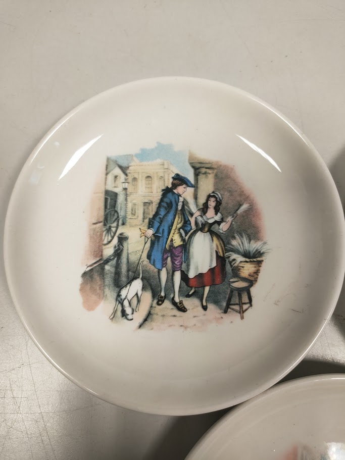 Set di 3 Piattini in Porcellana Decorativi Vintage con scene Inglesi Old Bridge