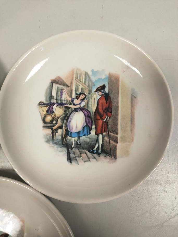 Set di 3 Piattini in Porcellana Decorativi Vintage con scene Inglesi Old Bridge