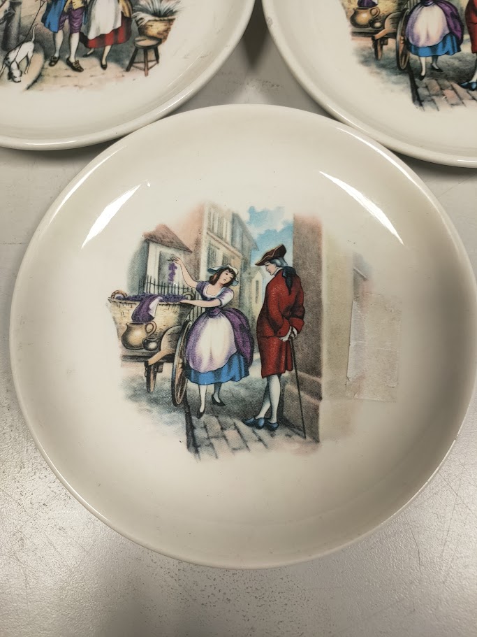 Set di 3 Piattini in Porcellana Decorativi Vintage con scene Inglesi Old Bridge