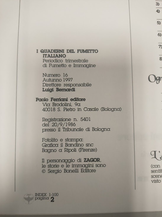 Fumetto Zagor I Quaderni del Fumetto Italiano 1997-1999