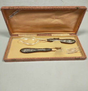 Set di 2 Posate da Portata in Argento 800 con Manici Decorati Vintage