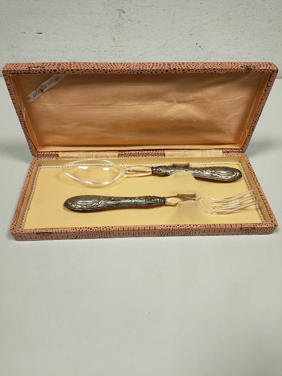 Set di 2 Posate da Portata in Argento 800 con Manici Decorati Vintage