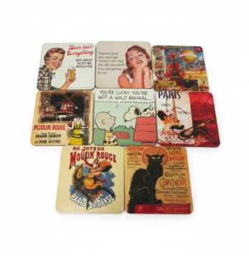 Set di 8 Sottobicchieri in Compensato con Differenti immagini Pubblicitarie Vintage Anni '90