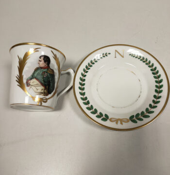 Tazza con Piattino in Porcellana "Meissen" Raffigurante Napoleone Vintage Anni '70