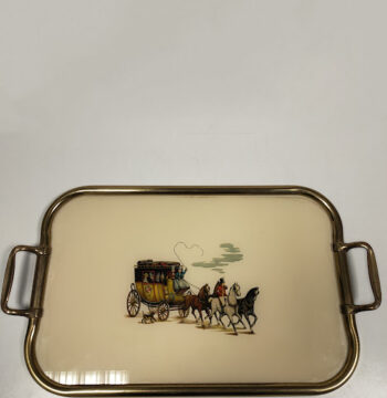 Vassoio Rettangolare Italiano in Ottone e Vetro Vintage Anni '70