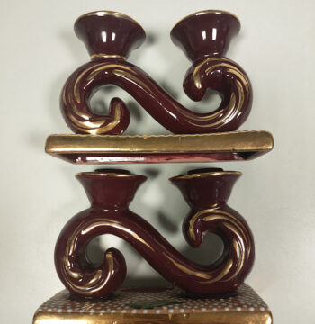 Coppia di Portacandele Doppio in Ceramica "Deruta" Vintage Anni '70