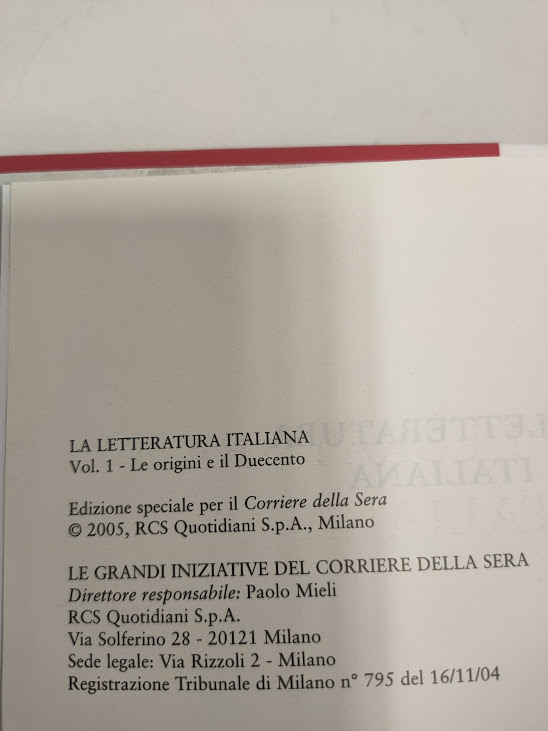 La letteratura Italiana le Origini e il Duecento Corriere della Sera 2005