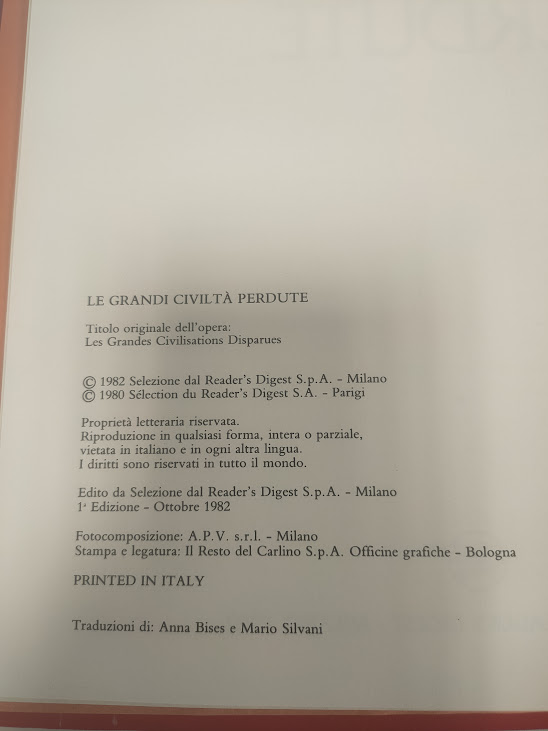 Libro Le Grandi Civiltà Perdute 1982