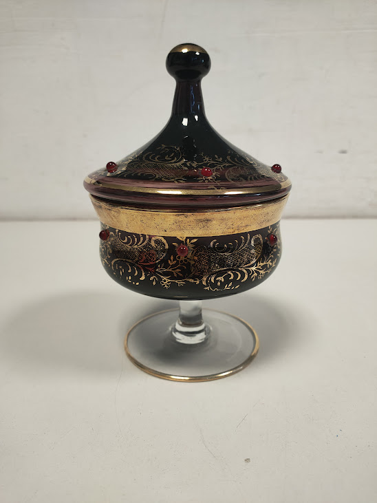 Vaso per caramelle Vintage con decorazione in oro 24 k. Anni '50-'60