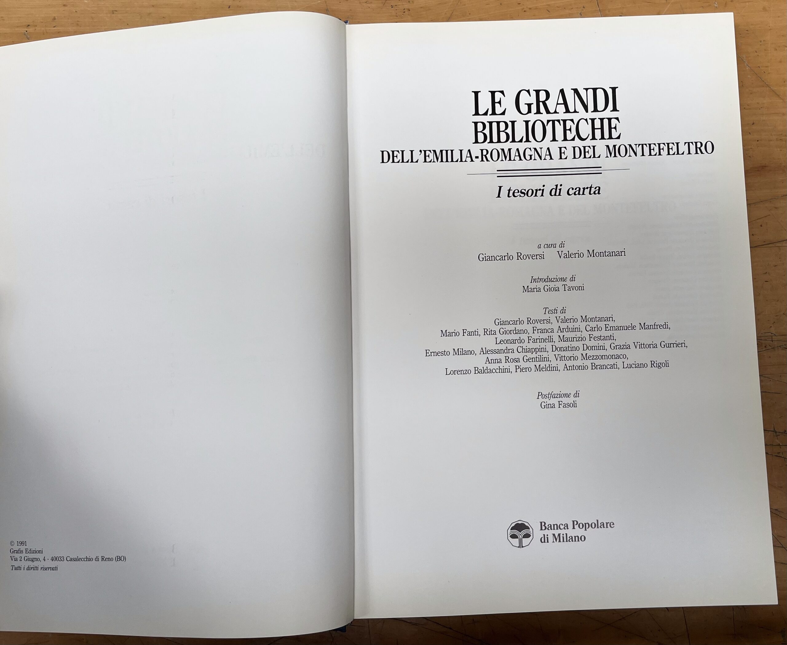 Libro "Le Grandi Biblioteche dell'Emilia-Romagna e del Montefeltro - I Tesori di Carta" - Banca Popolare di Milano - Grafis Edizioni 1991
